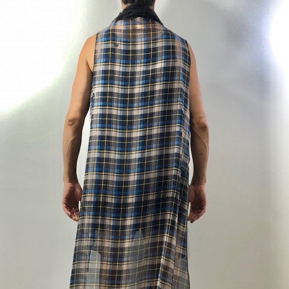 Sleeveless Checkered Chiffon Cardigan - Picture 5 of 5